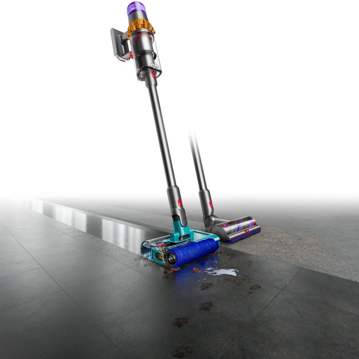 Dyson V15s Detect Submarine stofzuigt en dweilt een harde vloer