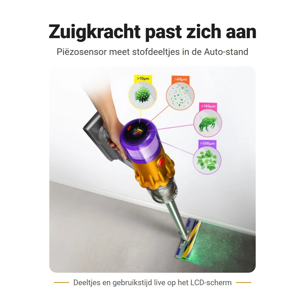 Dyson V12 Detect Slim Absolute steelstofzuiger met piëzosensor die stofdeeltjes meet en de zuigkracht automatisch aanpast