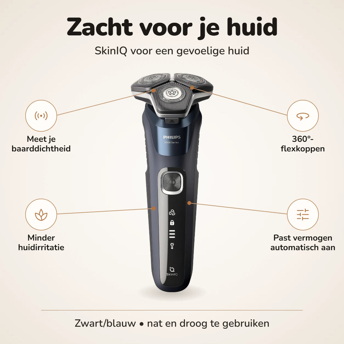 Philips 5000 scheerapparaat S5885/50 zwart/blauw met SkinIQ voor een gevoelige huid